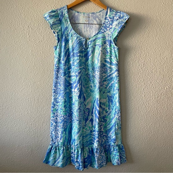 Lilly Pulitzer Dresses & Skirts - Lilly Pulitzer Rejina Dress Women’s XS Blue Floral Shift Dress Ruffle Keyhole